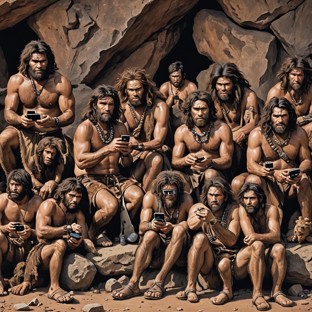 Cavemen Discovering Modern Technology