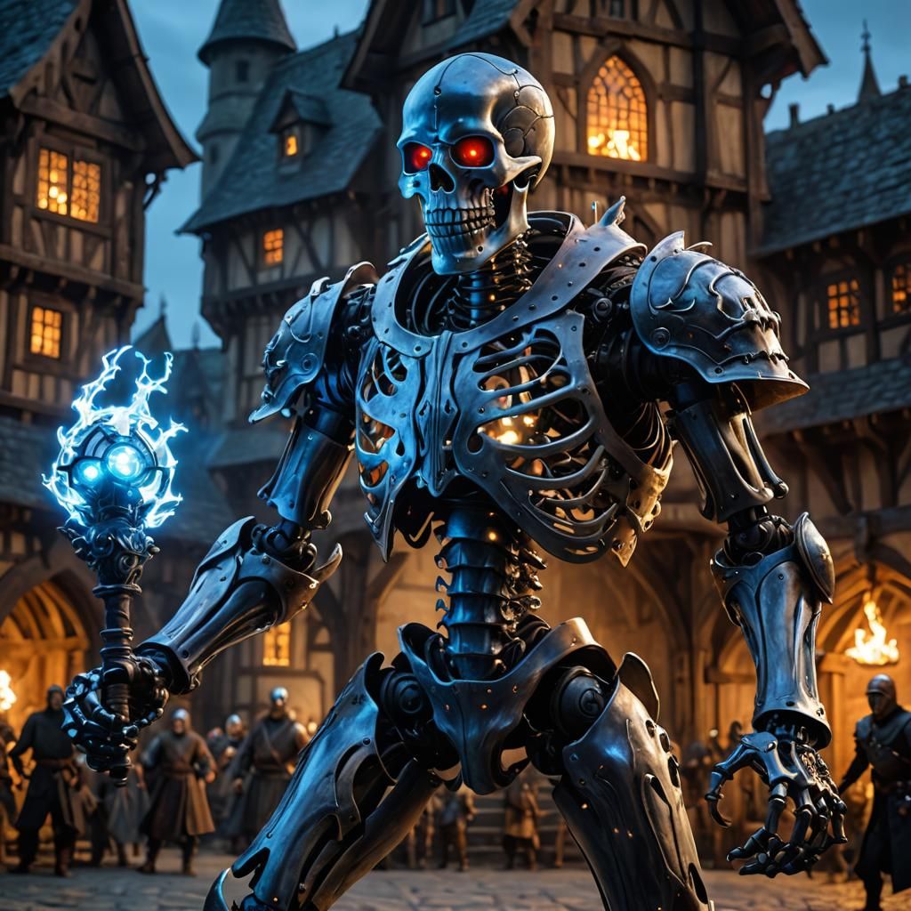 Skeleton Golem in Medieval Battle with Glowing Skin