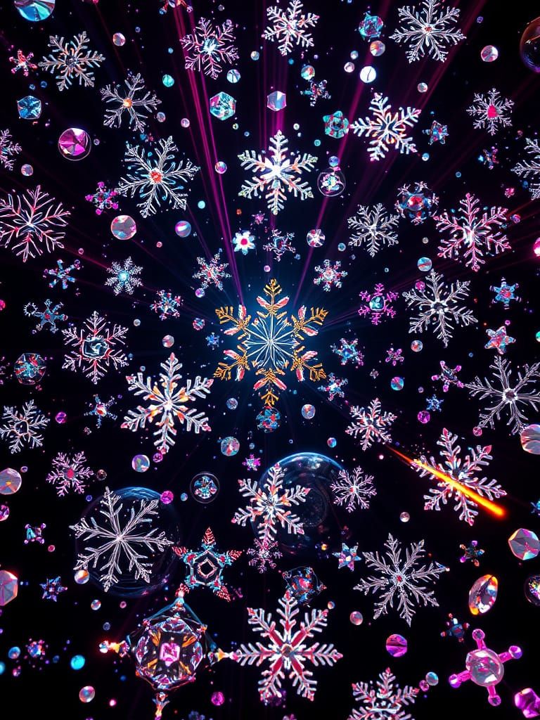 Kaleidoscope of Gemstones and Snowflakes in Hyperrealism