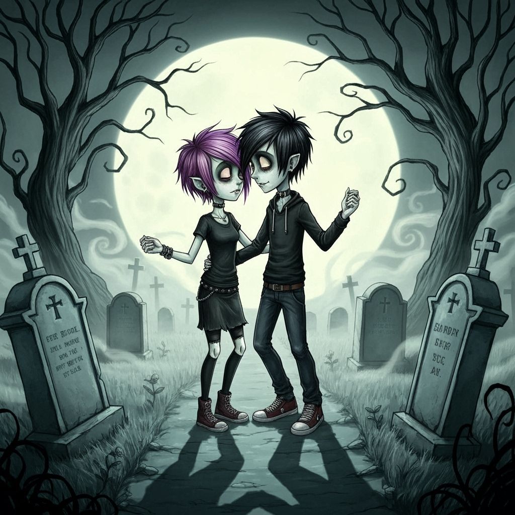 Emo Zombie Couple Dancing in Spooky Cemetery