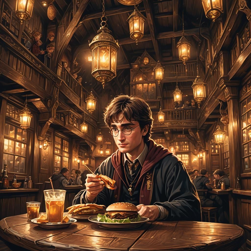 Harry potter eating hamburger