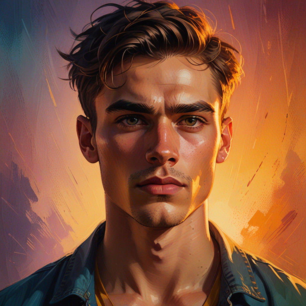 Determined Young Man in Warm Golden Hour Tones