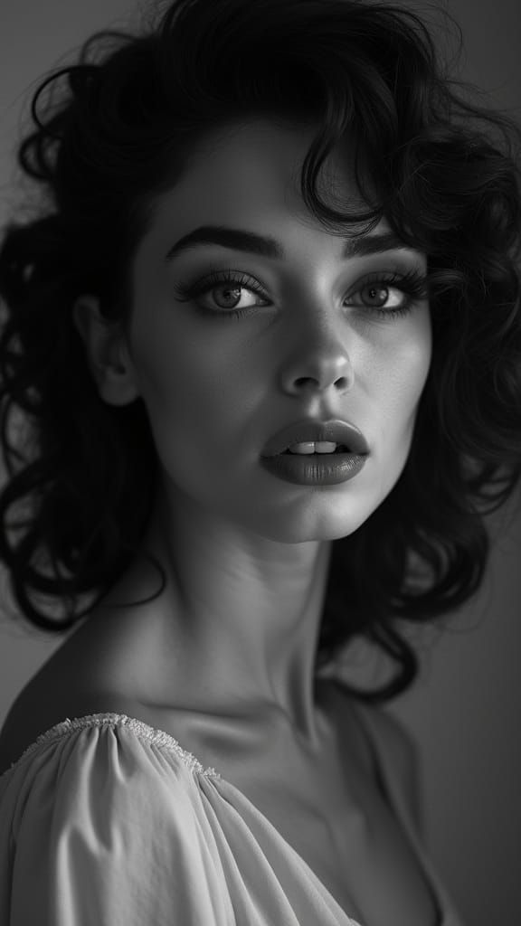 Dramatic Black and White Portrait with Exaggerated Features