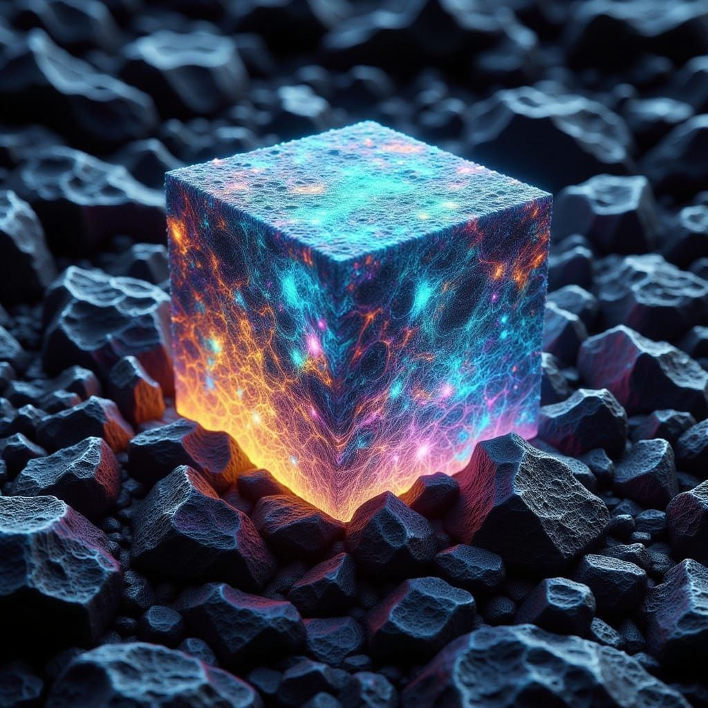 Cosmic Ice Cube Gemstone in 8k Holographic Astral Illustrati...