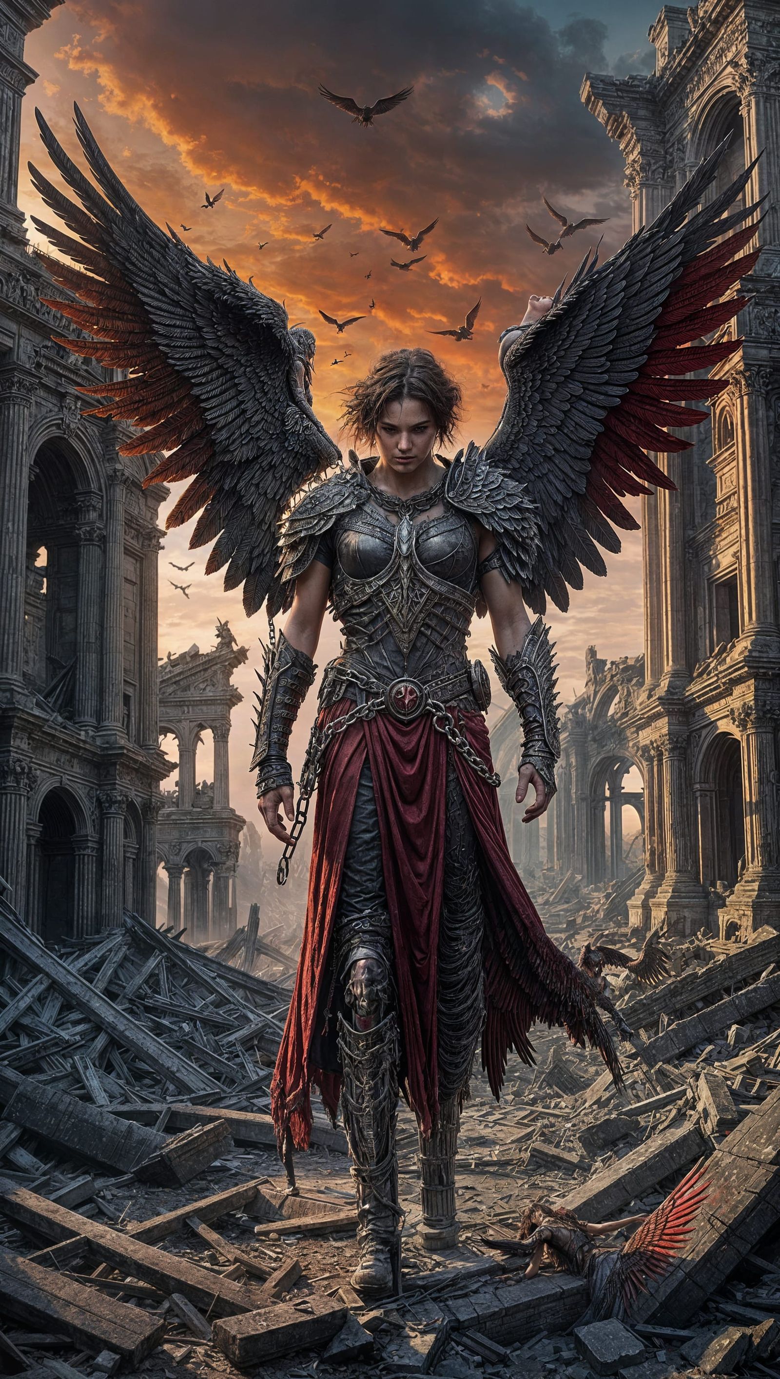 Fallen Angel in Ruins at Dawn: Digital Matte Painting