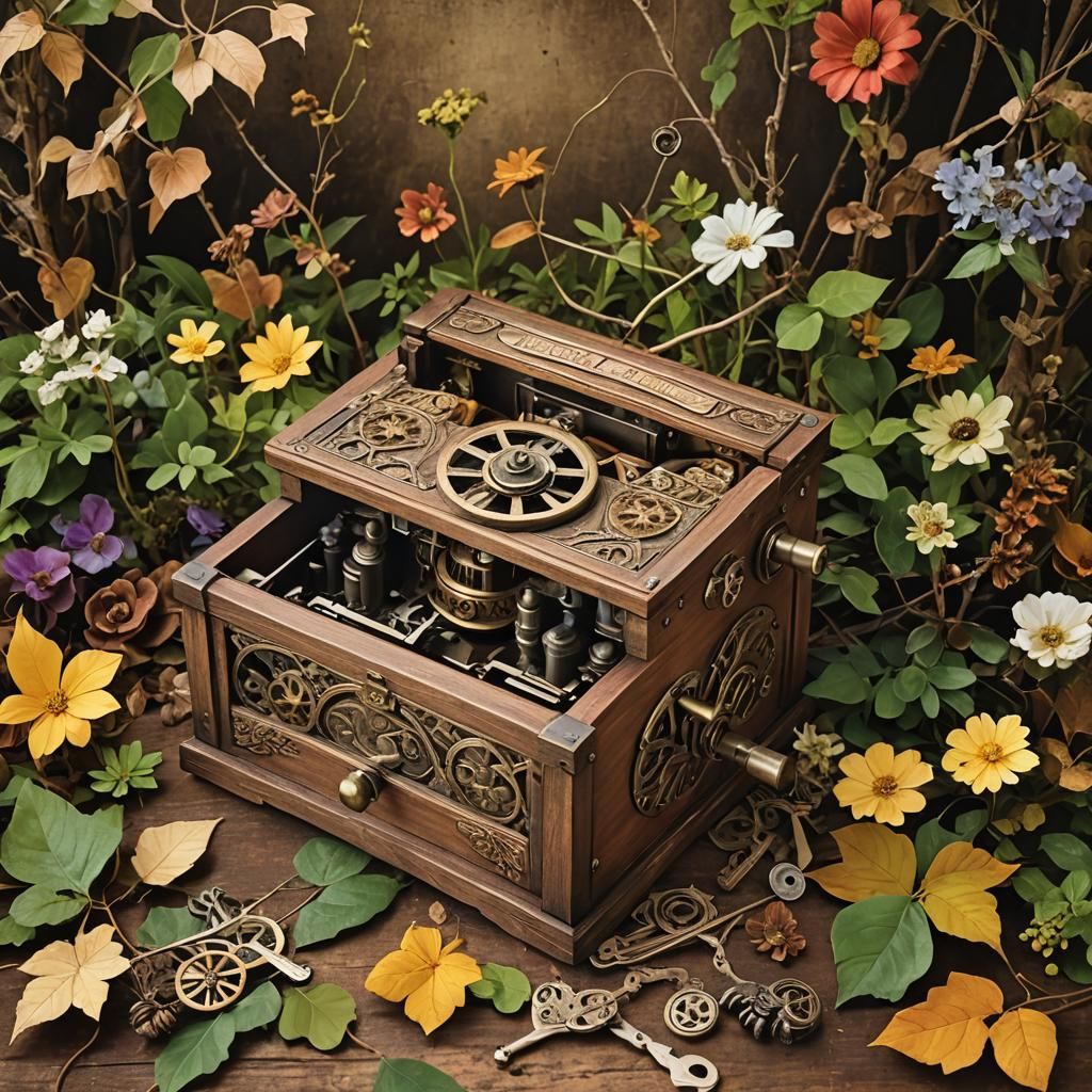 Rustic Album Cover with Steampunk Music Box