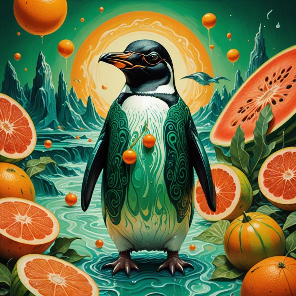 Surreal Melting Melon Scene in Vibrant Oil on Canvas Style