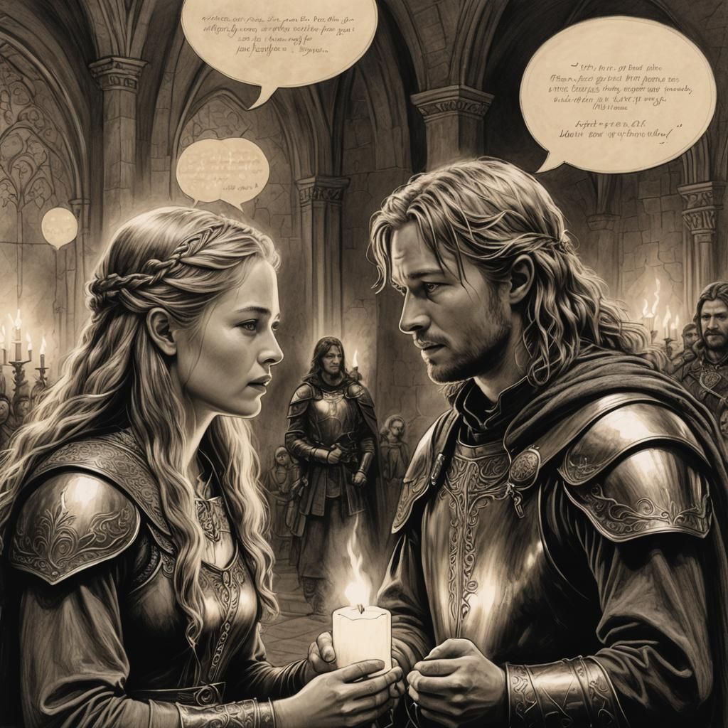 Eowyn and Faramir in Candlelit Conversation