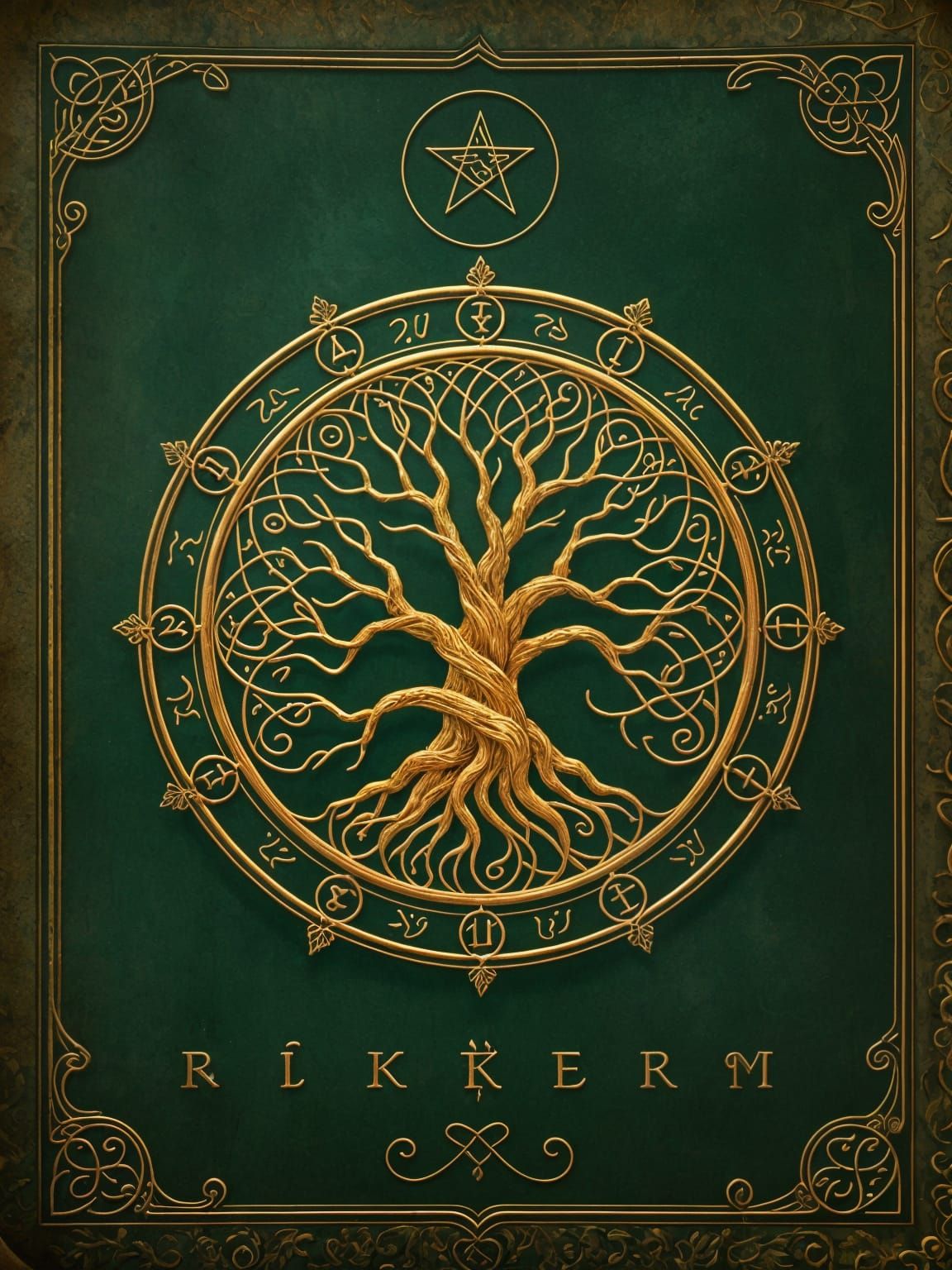 Mystical Golden Circle with Ancient Symbols