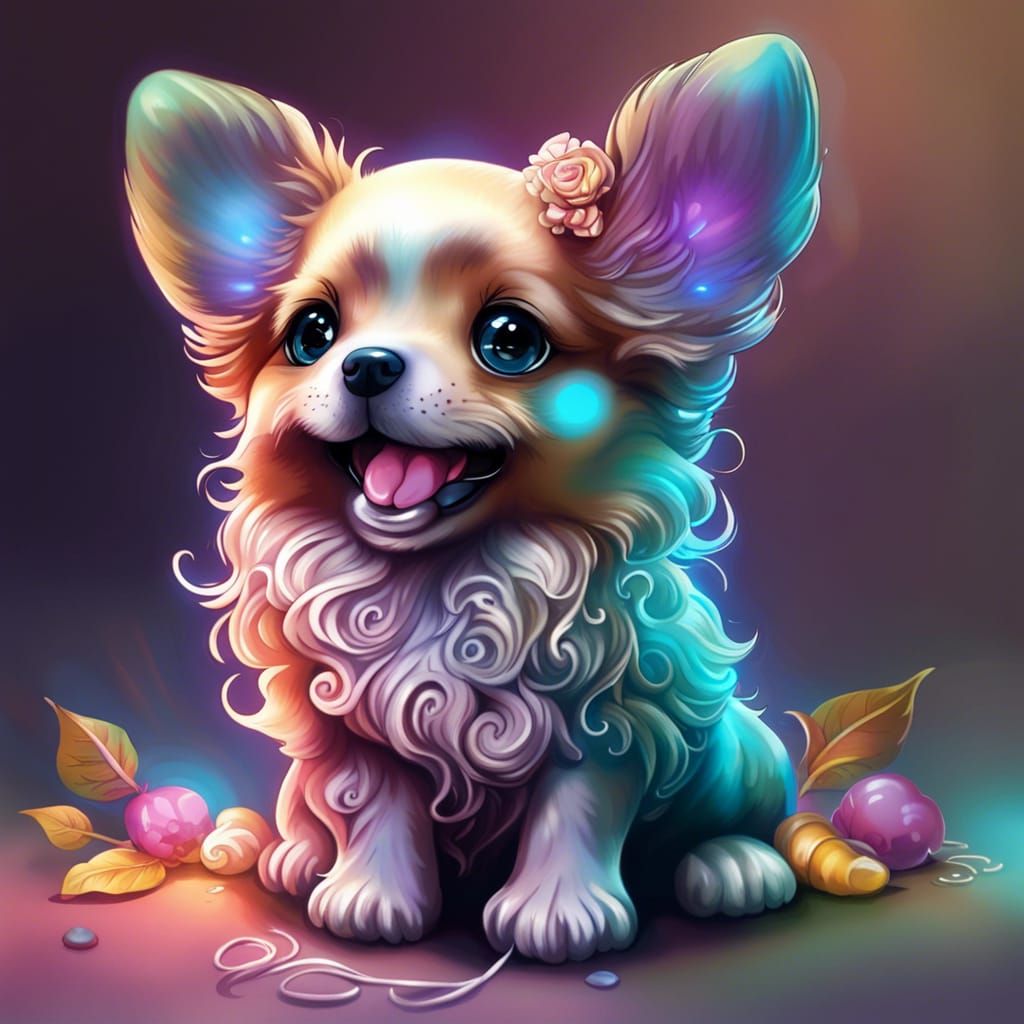 Playful Kawaii Puppy in Graffiti Art Style
