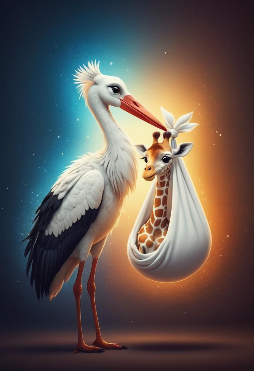 Baby Giraffe Delivered in Whimsical Pixar Style