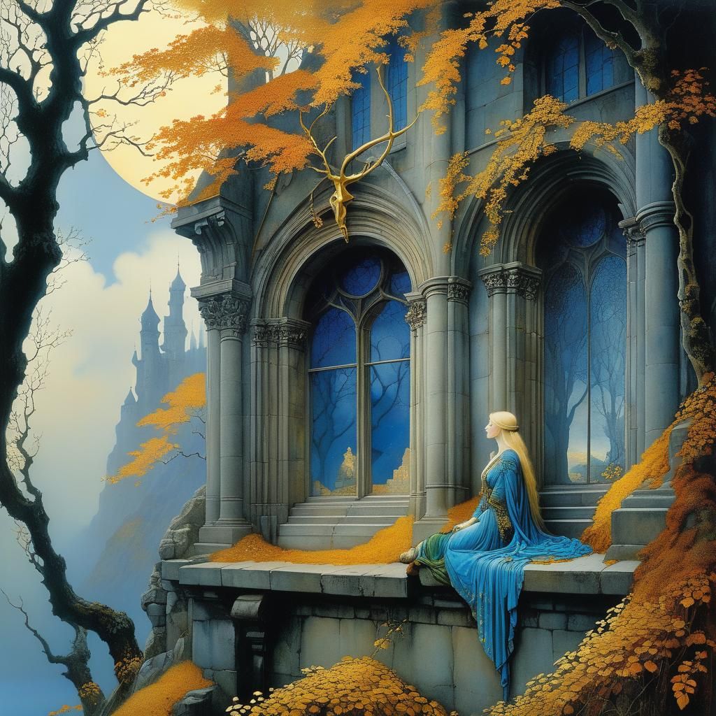 Golden Age Illustration of Girl with Antlers