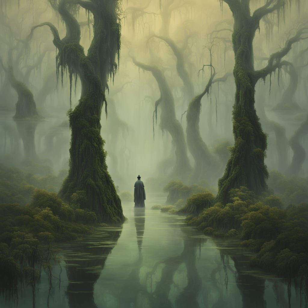 Eerie Bayou Figure in Dreamlike Surrealism