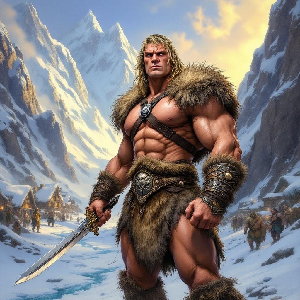 He-Man Cena in Glacier Village, Comic Style