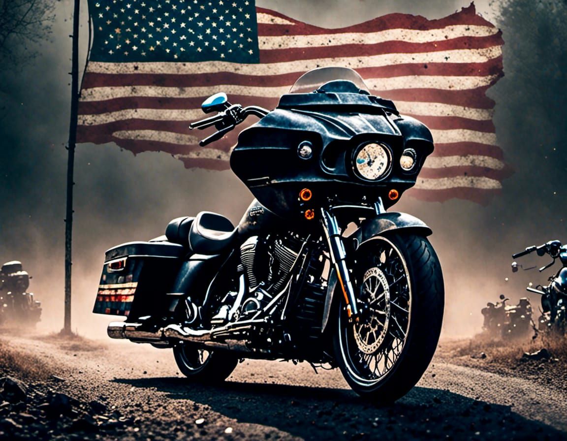Harley Davidson Road Glide II with American Flag