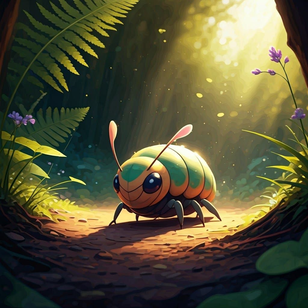 Whimsical Bug Pokémon Explores Forest Floor in Vibrant, Expr...