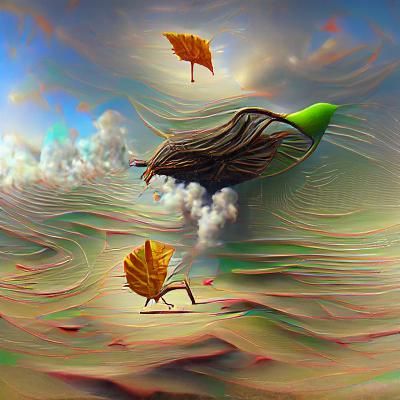 Surreal 3D Leaf Caught in the Wind
