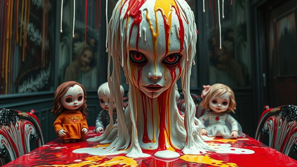 Surreal Dripping Paint Sculpture with Kinetic Energy and Sin...