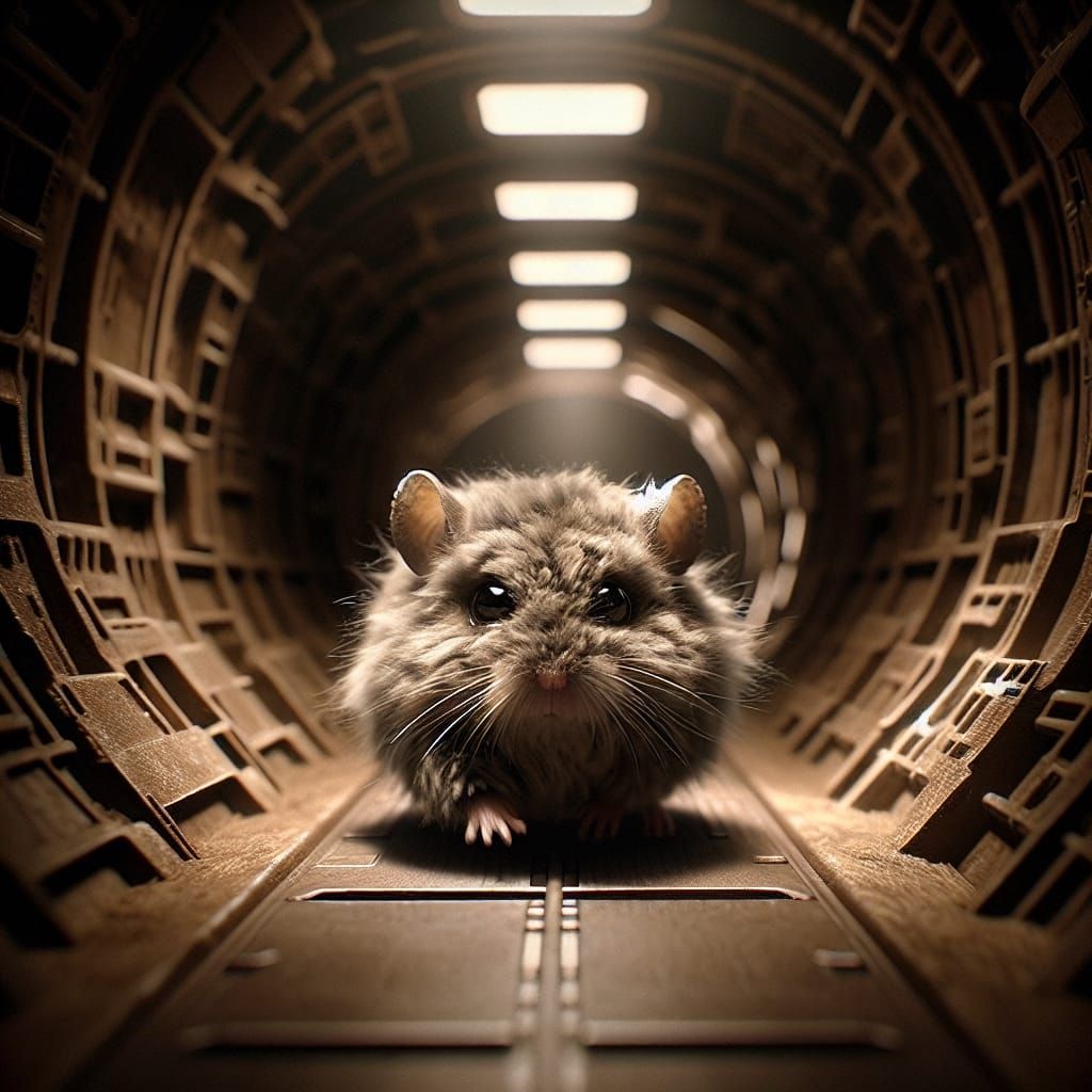 Furry Rodent in Futuristic Space Station