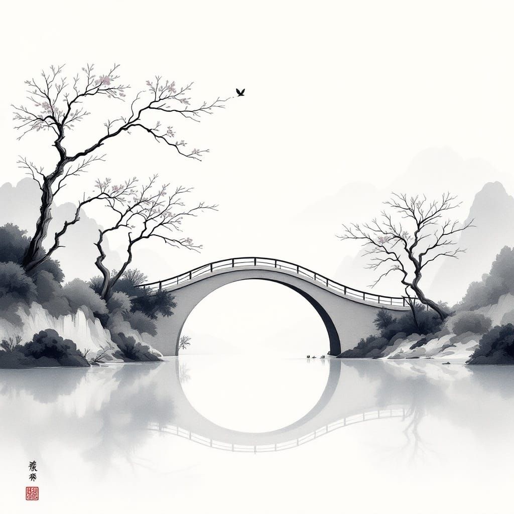 Elegant Chinese Bridge at Dawn