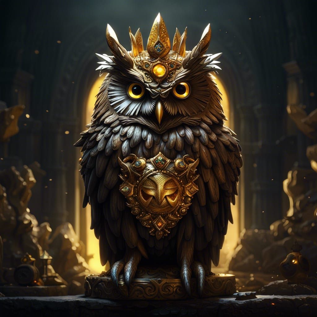 King Owl with Golden Crown: Dark Fantasy Art