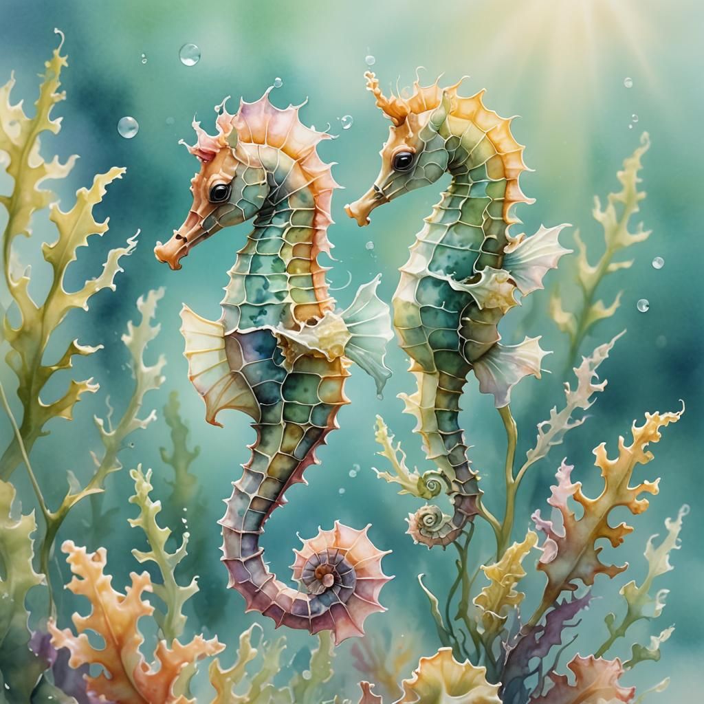 Baby Seahorse in Watercolor Fantasy Art Style