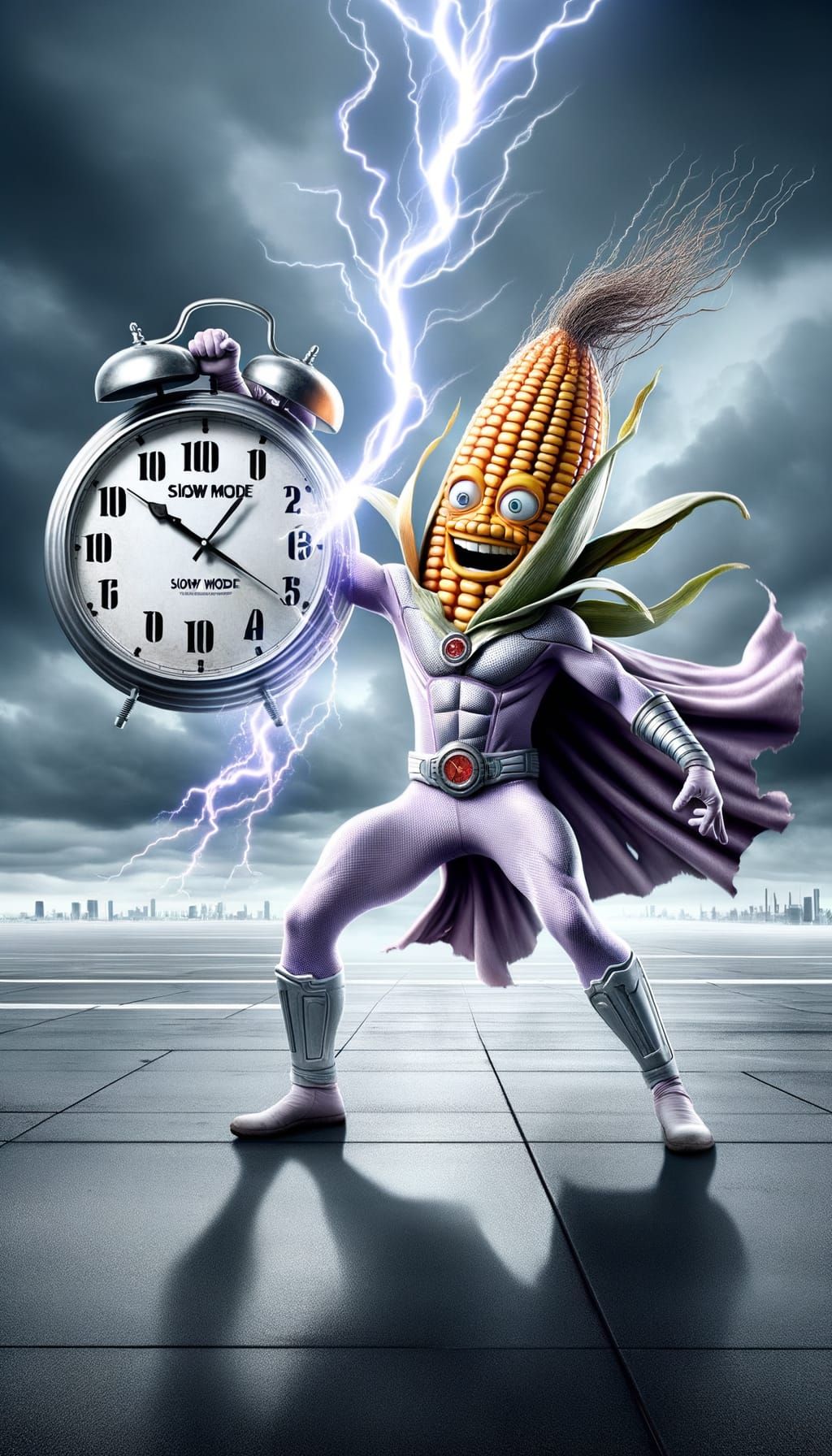 Corn Superhero: Lord of Slow Mode in Caricature Style