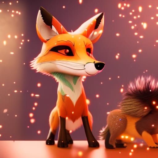 Sparkling Chibi Fox with Wet Eyes in Matte Painting Style