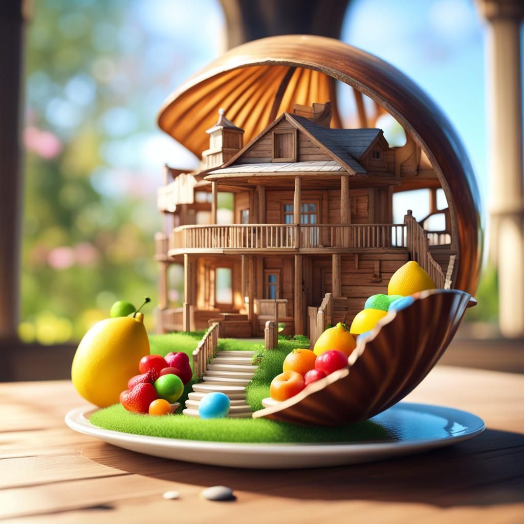 Musical Still Life with Shell House in Realistic Style