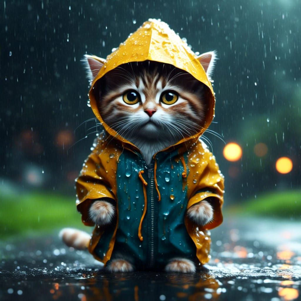 Cute Cat in Raincoat: Hyperrealistic 64 Megapixel Image