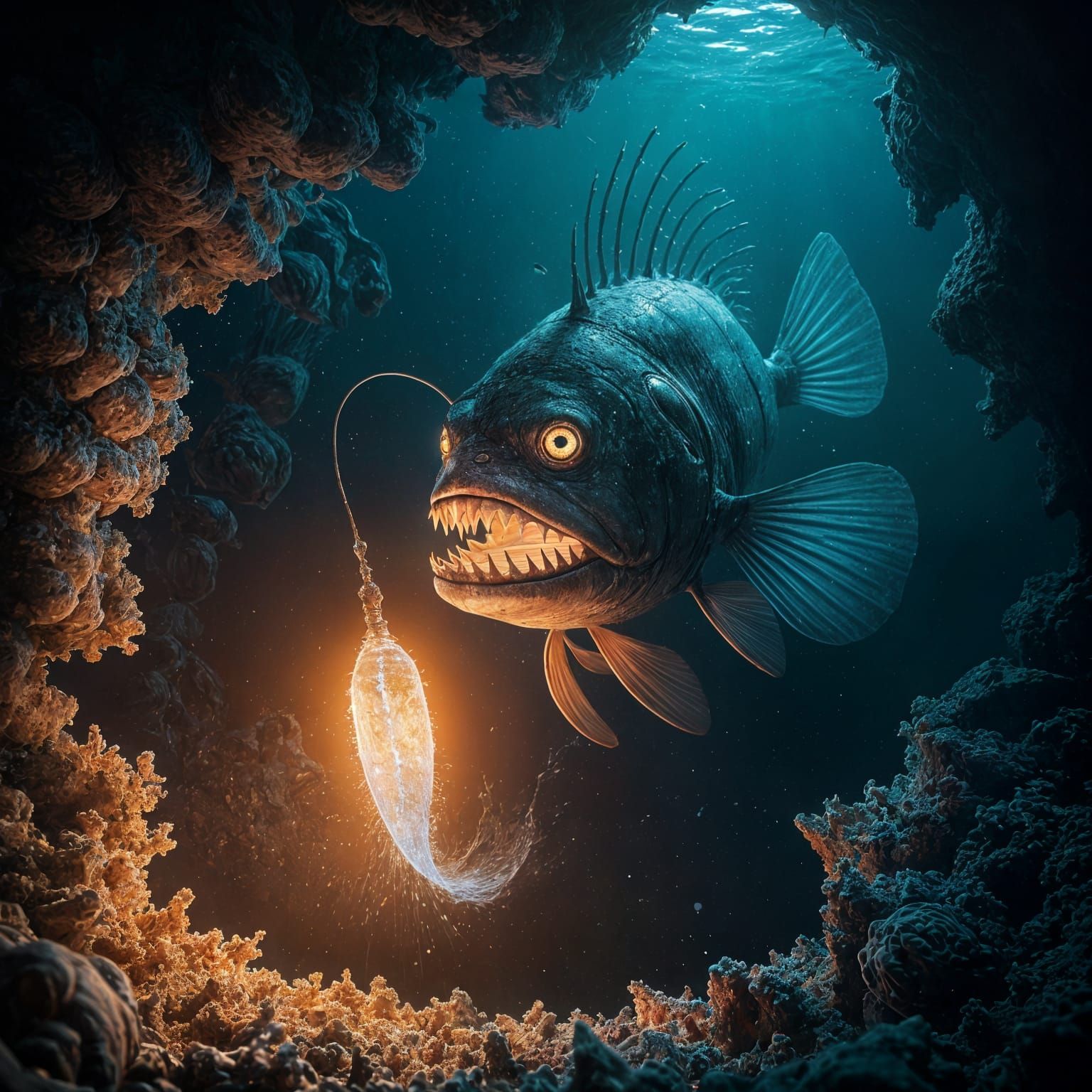 Ethereal Anglerfish in Deep Sea Abyss