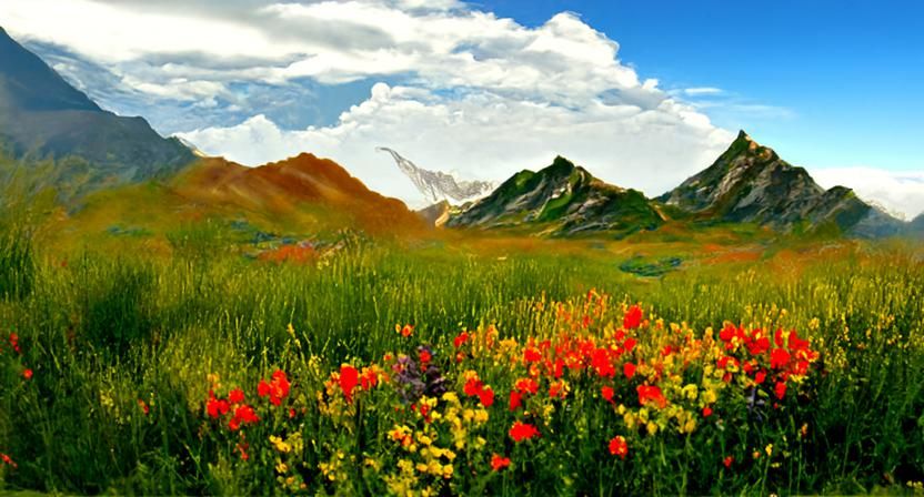 Vast Prairie of Wild Red Flowers From Mountain Peak
