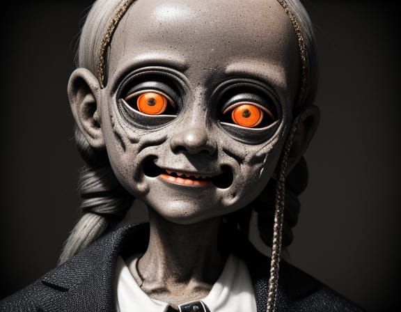 Creepy Surrealist Oil Painting of a Boy with Doll Eyes