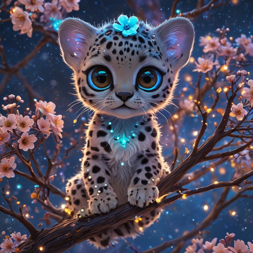 Chibi Cheetah Portrait with Glowing Neon Details
