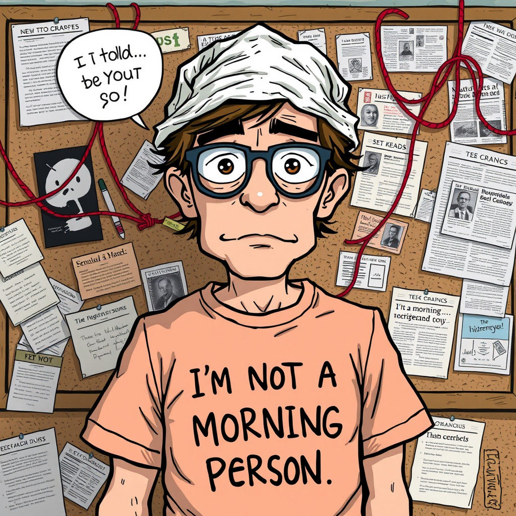 Humorous Conspiracy Theorist Cartoon Illustration