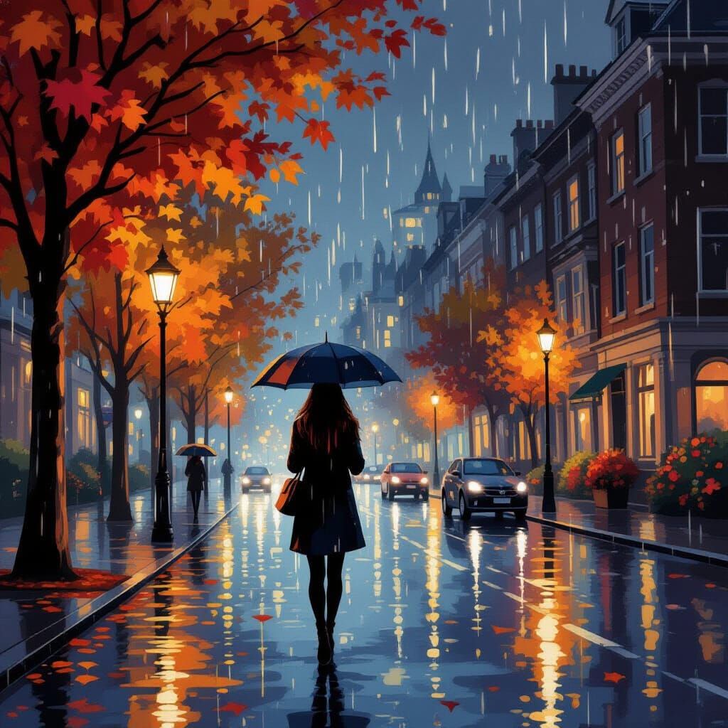 Atmospheric Rainy Autumn Nights Scene