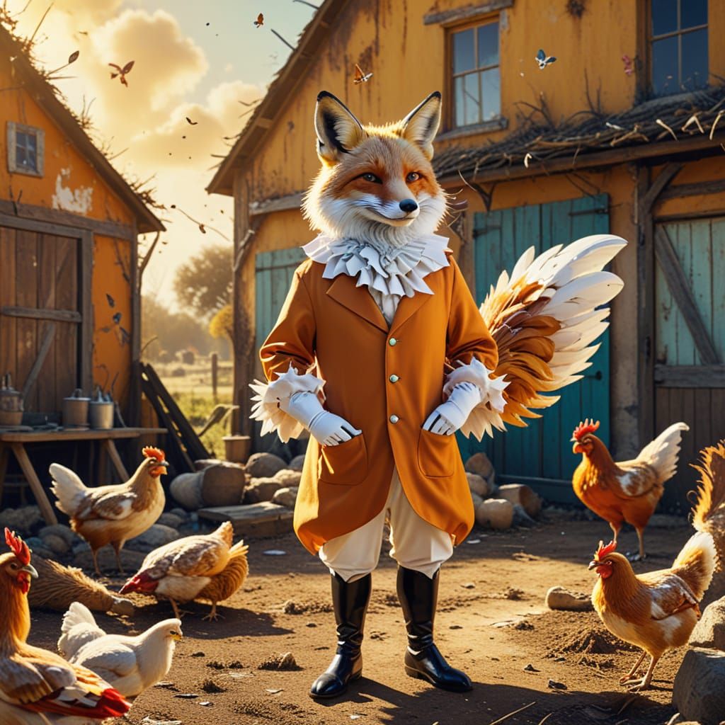 Surreal Fox in Chicken Costume at Golden Hour