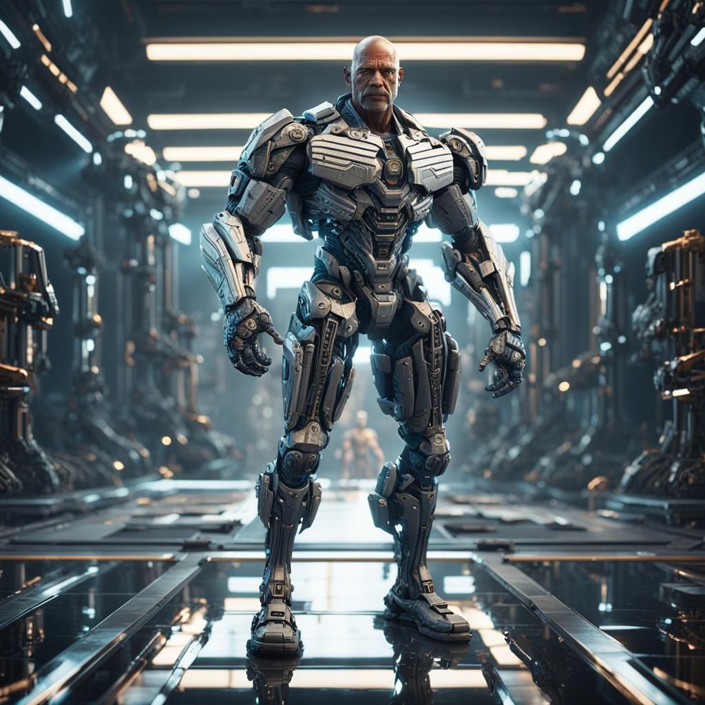 Cybernetic Elder: Sci-Fi Muscle Man in High Definition