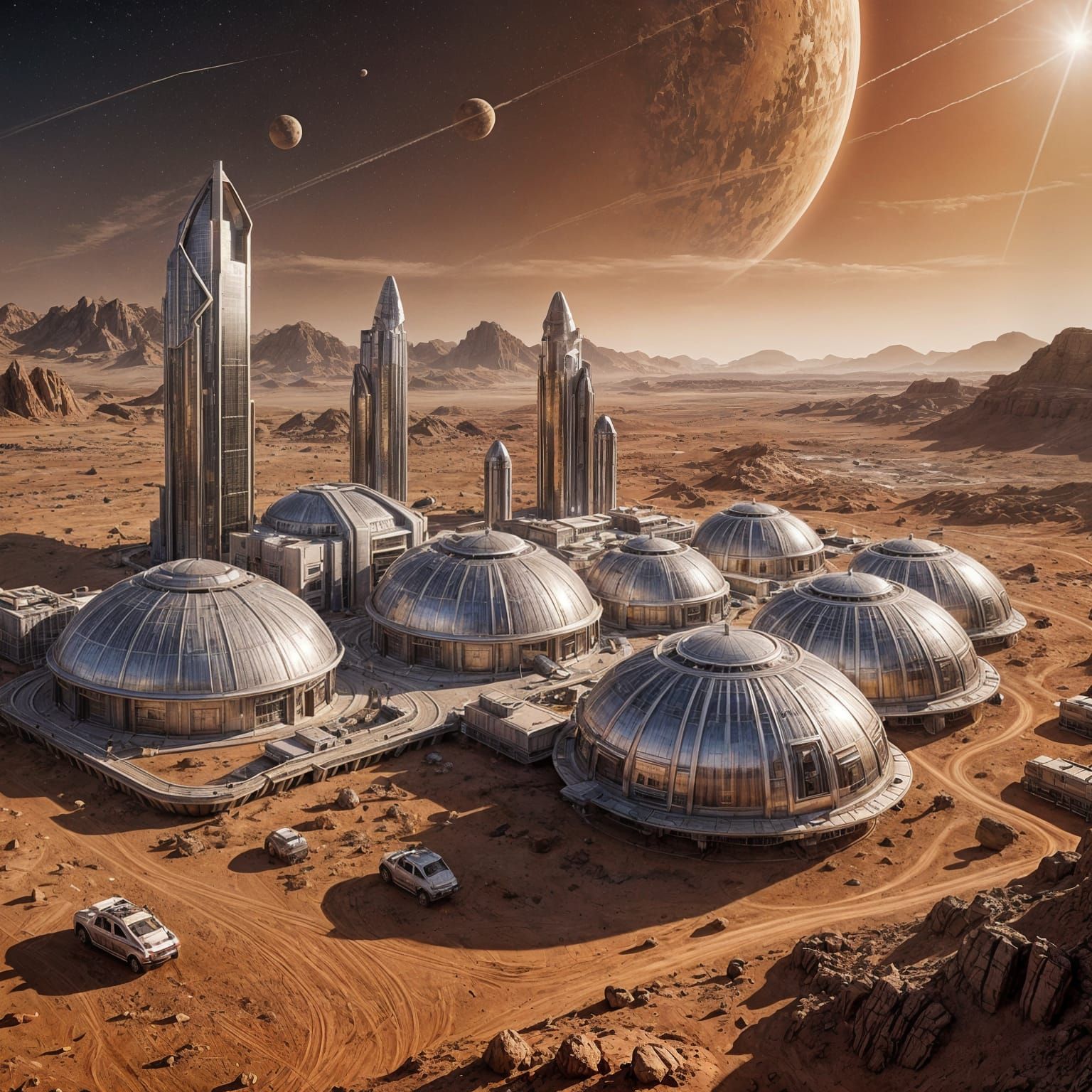 Futuristic Silver City on Mars in Sci-Fi Style