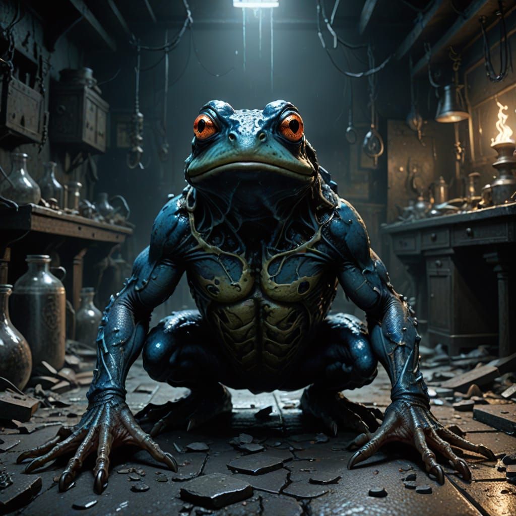Radioactive Frog Warrior Breaks Lab: Horror Concept Art