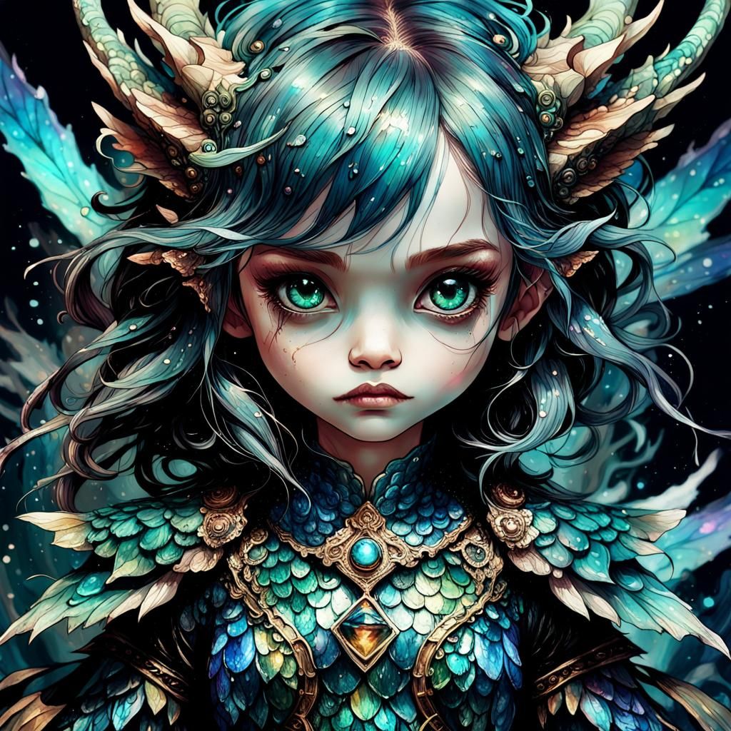 Detailed Chibi Dragonkin with Iridescent Scales