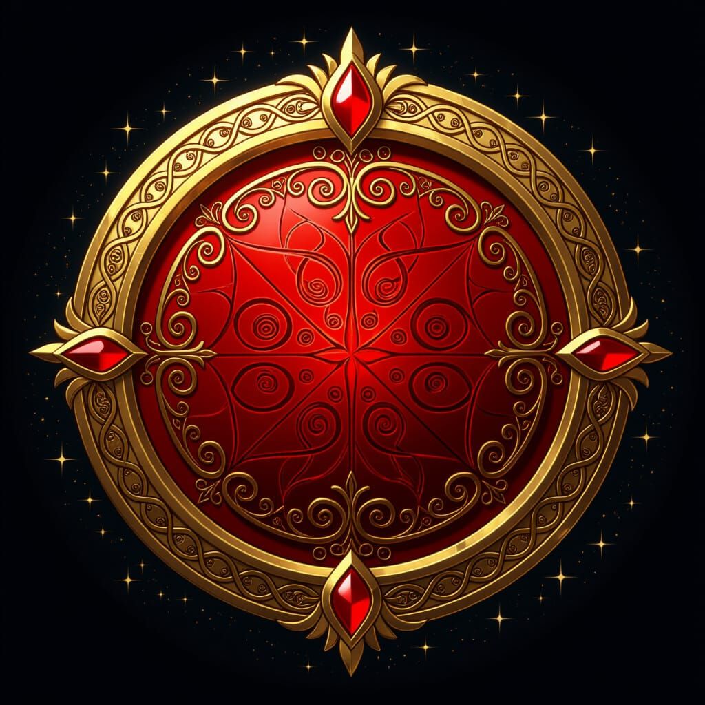 Crimson and Gold Vault Crest with Arcane Patterns