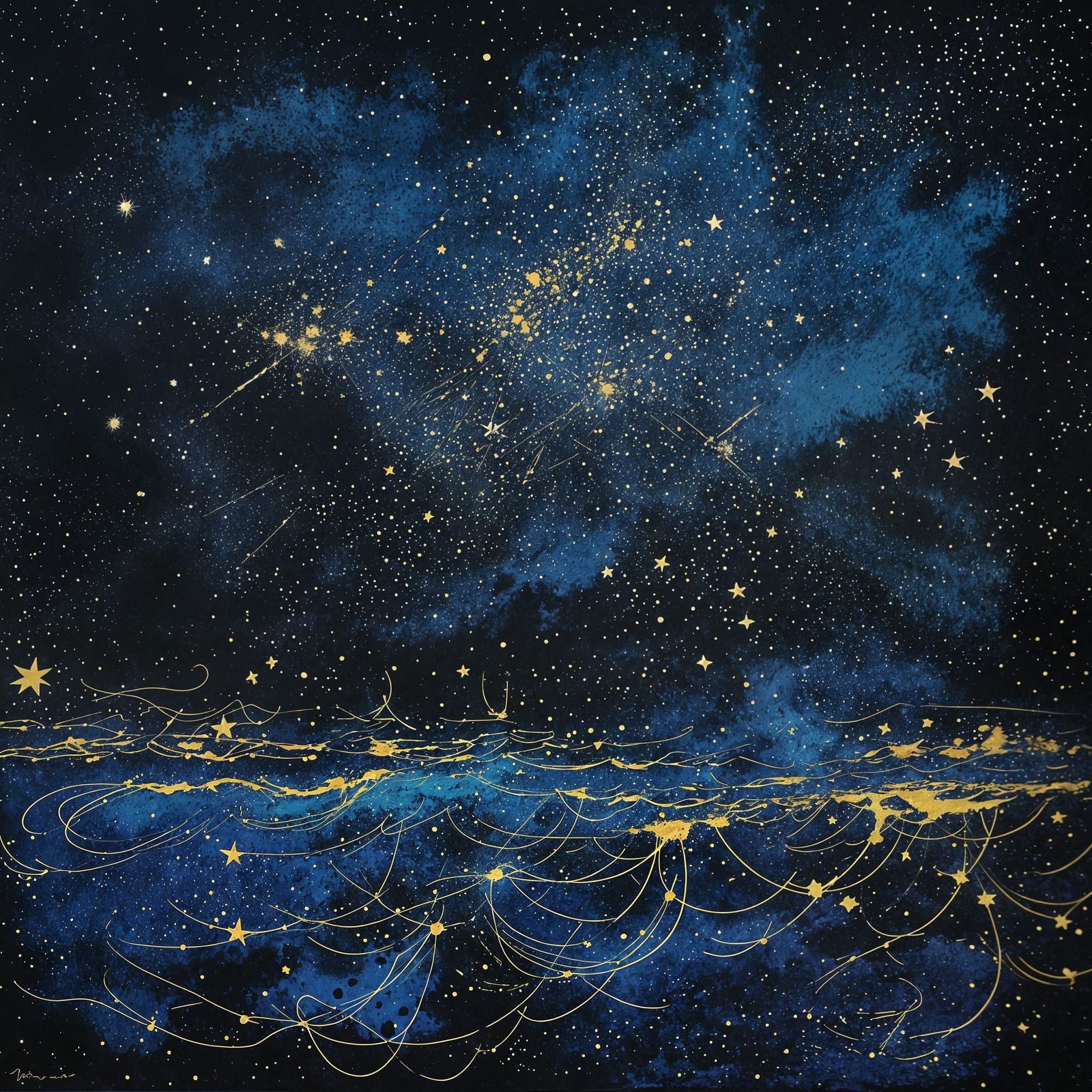 Abstract Ink Splatter Night Landscape in Expressionist Style