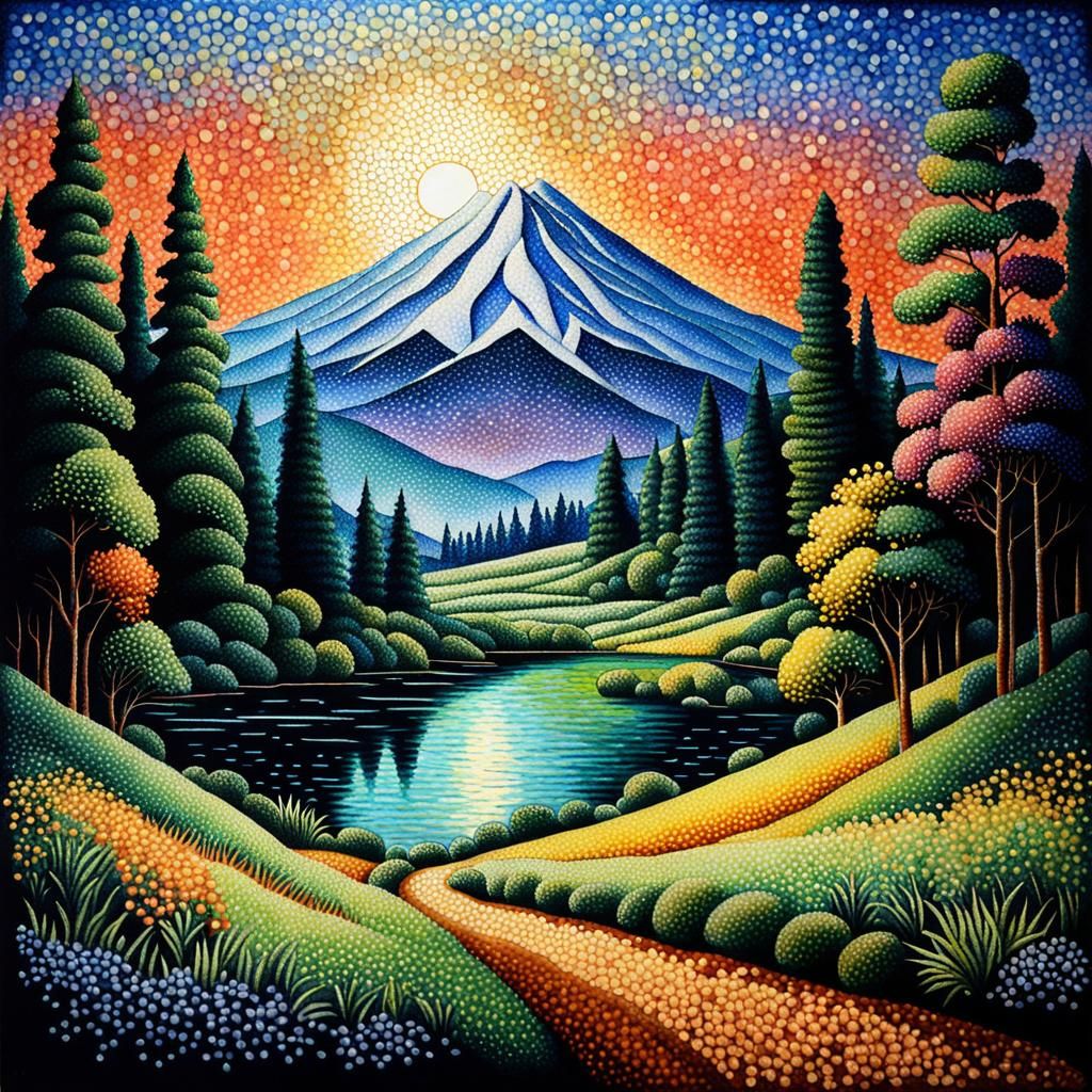 Pointillist Landscape Fine Art Masterpiece