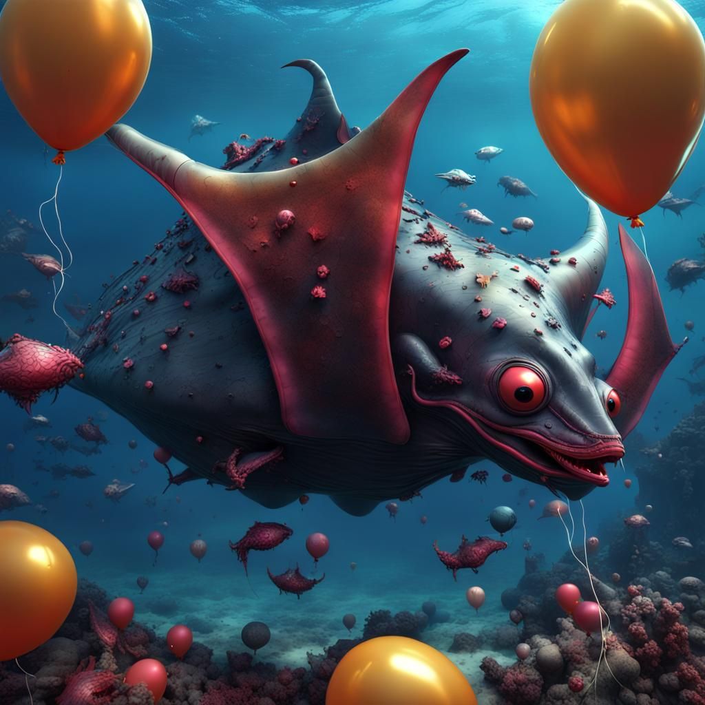 Inflatable Manta Ray Toad Chimera Over the Ocean