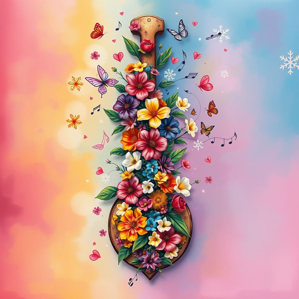 Vibrant Key of Sol in Whimsical Floral Landscape