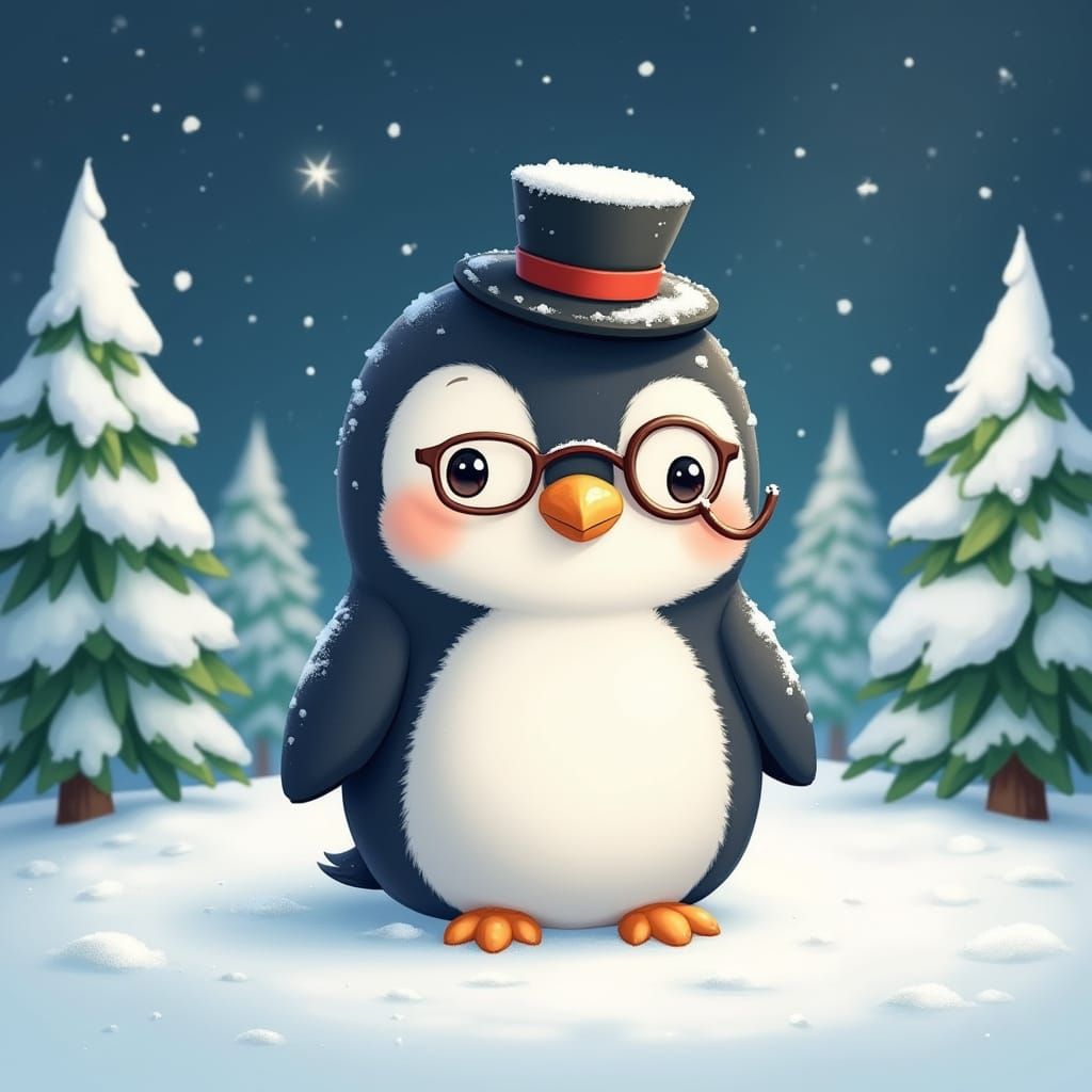 Whimsical Penguin in Snowy Wonderland