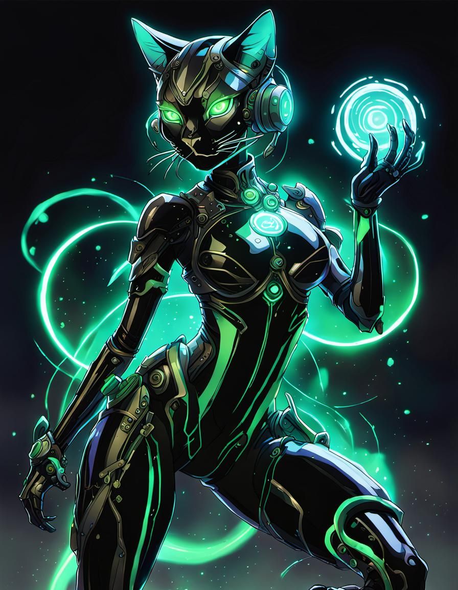 Radioactive Cyborg Cat Dancer in Anime Style