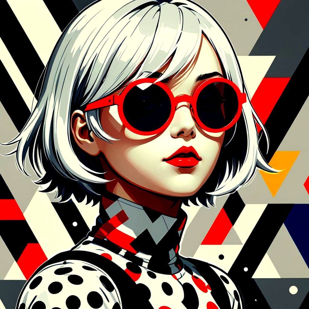 Vibrant Pop Art Portrait of 2B in Red Sunglasses