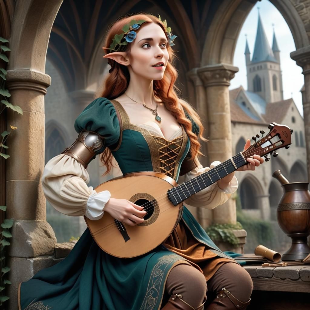 Steampunk Half-Elf Bard with Enchanted Lute